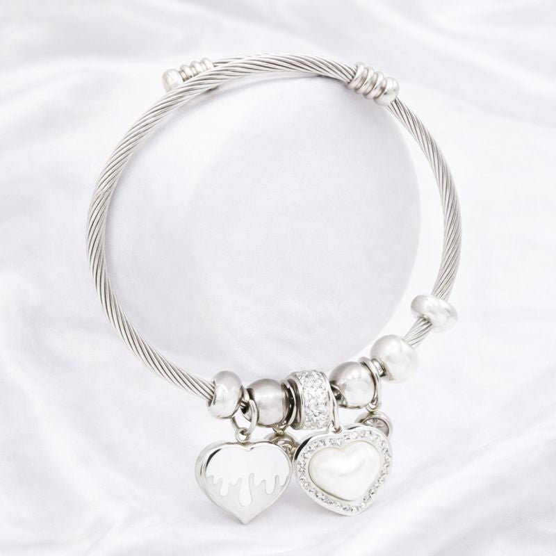 Double Heart Charm Bangle