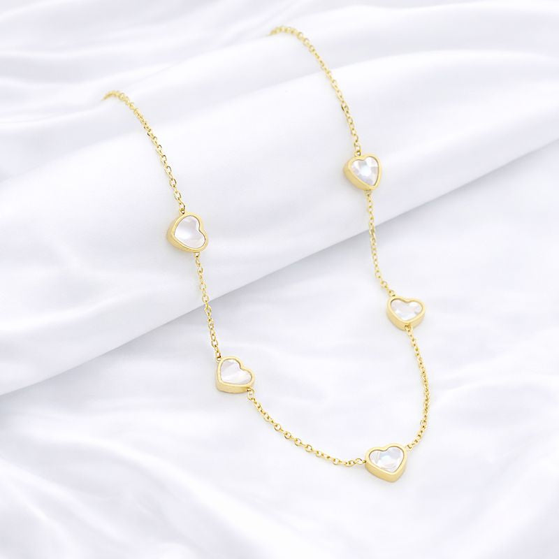 White Hearts Gold Necklace