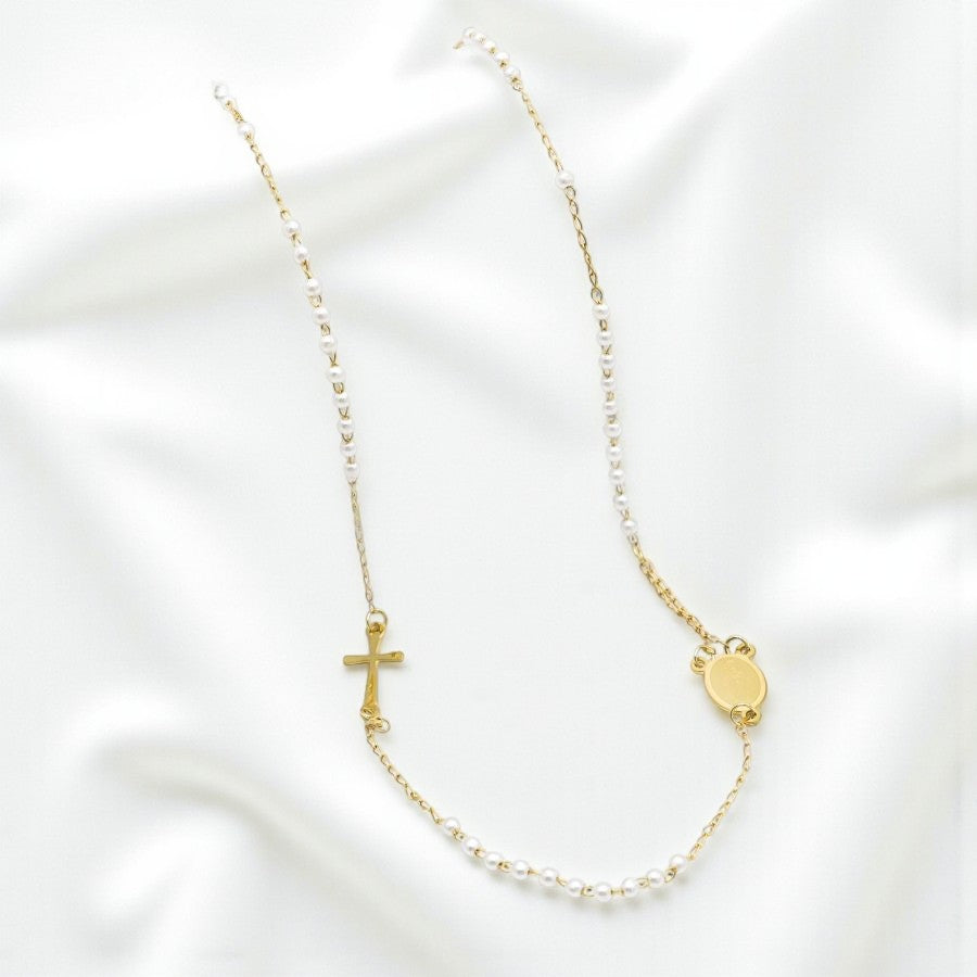 Krunica ogrlica zlatna bijele perle