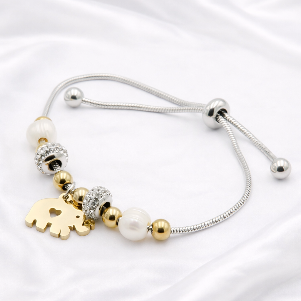 Golden Elephant Pearl Bracelet