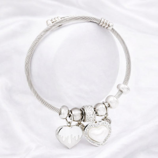 Double Heart Charm Bangle