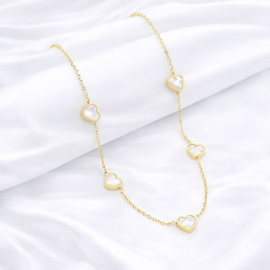White Hearts Gold Necklace