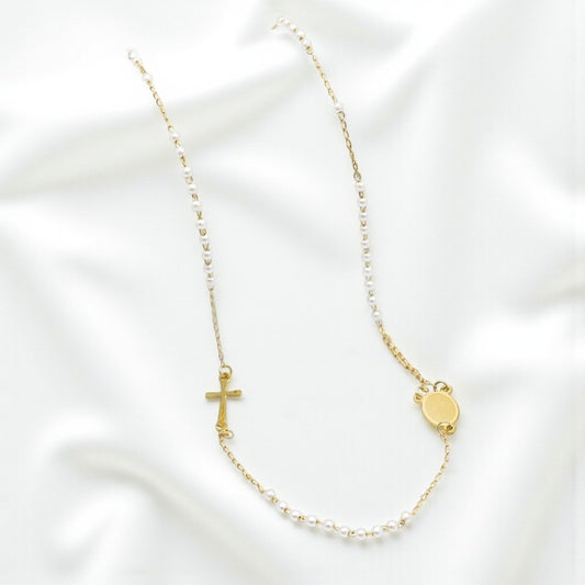 Krunica ogrlica zlatna bijele perle